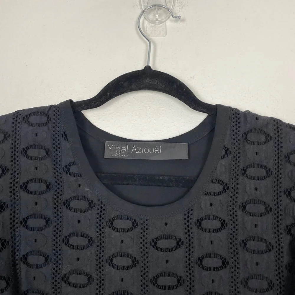 Yigal Azrouel Woman's 8 Black Sheer Knitted Front Long Sleeve Blouse Top - Picture 3 of 9